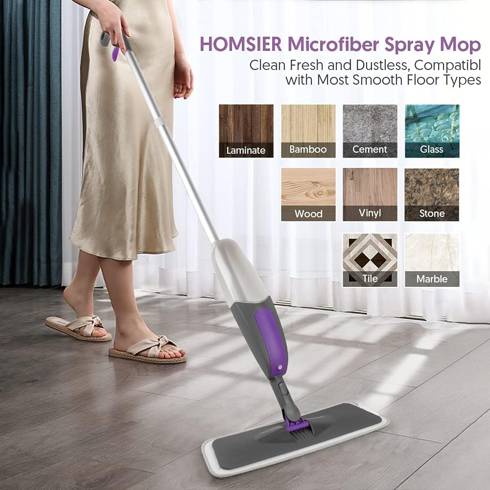 Professional Spray Mop for Floor Cleaning - Microfiber Flat Mop with 550ML Refillable Bottle and 2 Washable Pads for Wood, Laminate, Tile, and Marble Surfaces