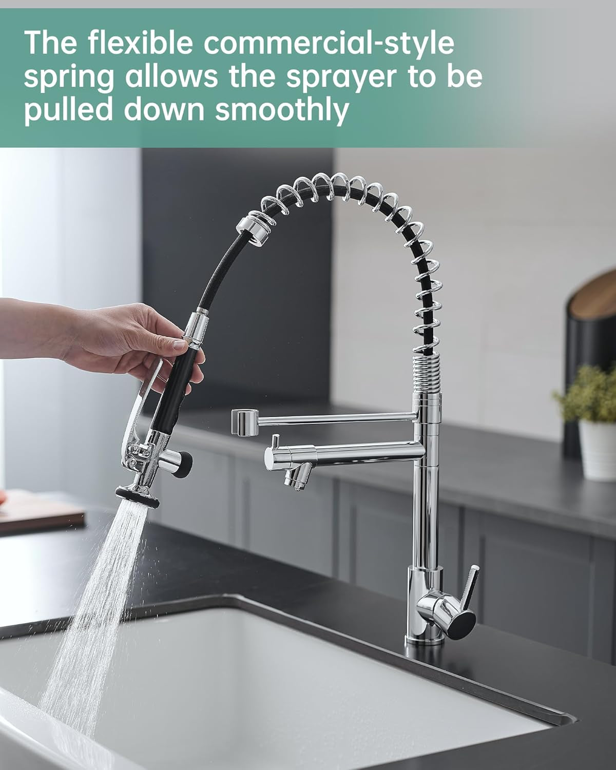 Commercial Chrome Pull-Down Kitchen Faucet with Sprayer and Single Handle