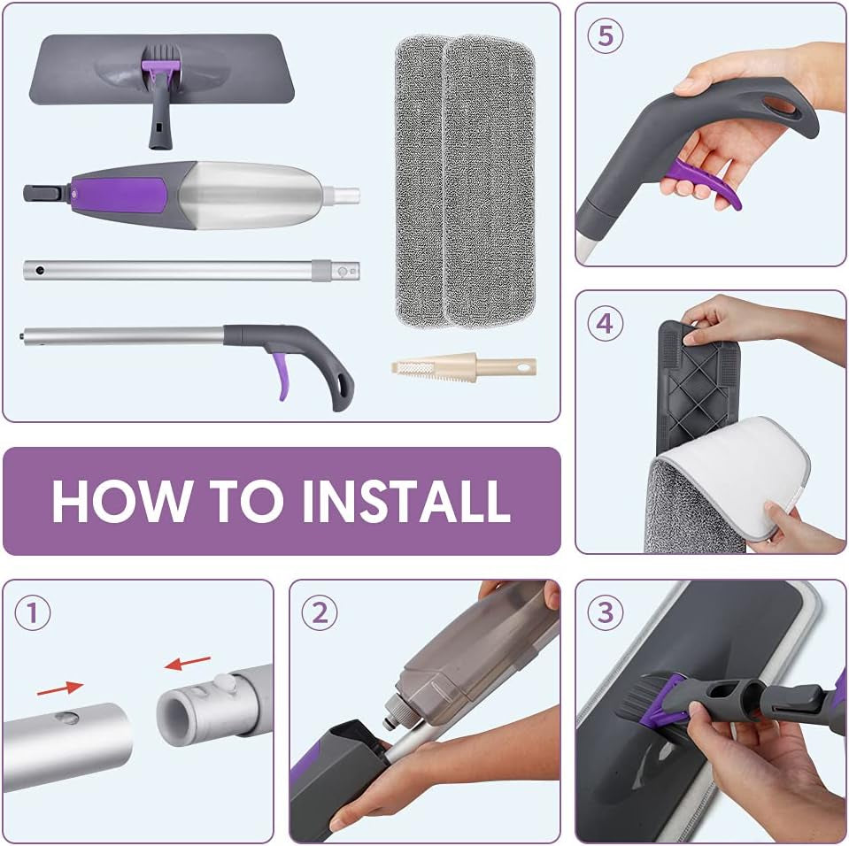Professional Spray Mop for Floor Cleaning - Microfiber Flat Mop with 550ML Refillable Bottle and 2 Washable Pads for Wood, Laminate, Tile, and Marble Surfaces