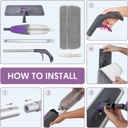 Professional Spray Mop for Floor Cleaning - Microfiber Flat Mop with 550ML Refillable Bottle and 2 Washable Pads for Wood, Laminate, Tile, and Marble Surfaces