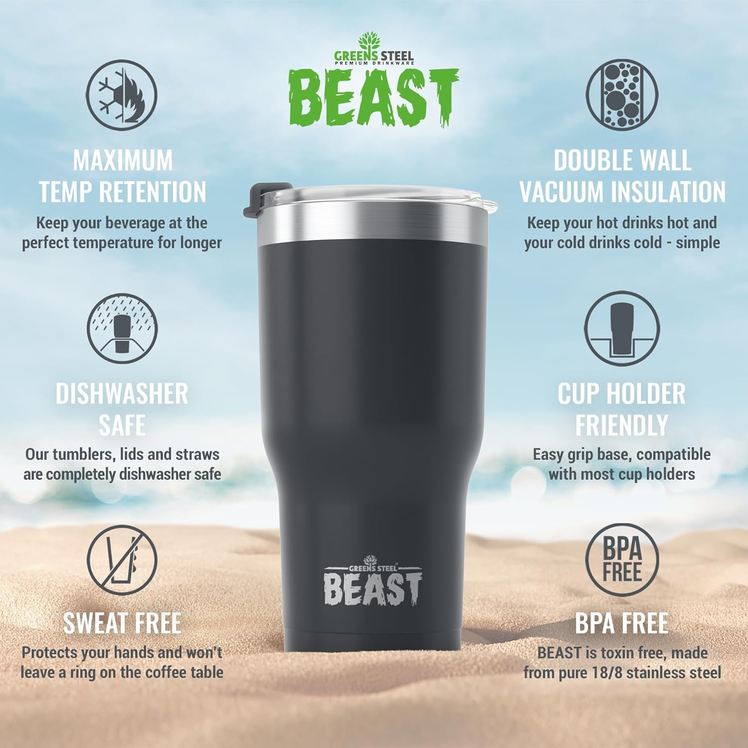 40 Oz Tumbler - Vacuum Insulated Tumbler with Straw - Leak Proof Stainless Steel Travel Mug - Double Wall Iced Coffee Cup - Reusable Water Bottle - Gifts for Mom, Women and Men (Matte Black)