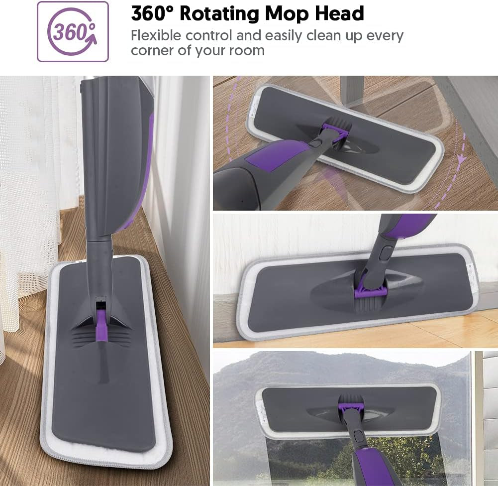 Professional Spray Mop for Floor Cleaning - Microfiber Flat Mop with 550ML Refillable Bottle and 2 Washable Pads for Wood, Laminate, Tile, and Marble Surfaces