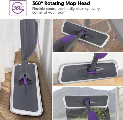 Professional Spray Mop for Floor Cleaning - Microfiber Flat Mop with 550ML Refillable Bottle and 2 Washable Pads for Wood, Laminate, Tile, and Marble Surfaces