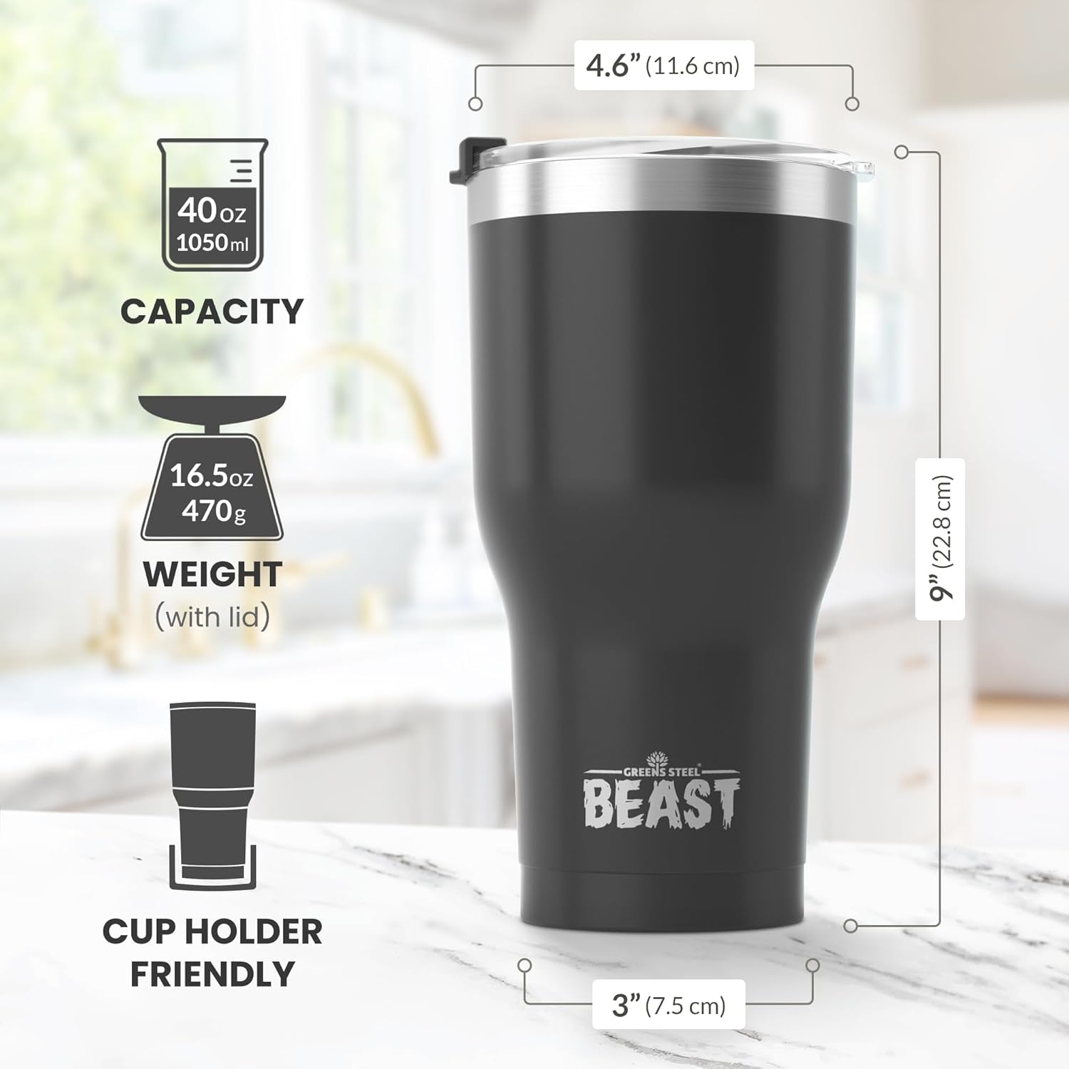 40 Oz Tumbler - Vacuum Insulated Tumbler with Straw - Leak Proof Stainless Steel Travel Mug - Double Wall Iced Coffee Cup - Reusable Water Bottle - Gifts for Mom, Women and Men (Matte Black)