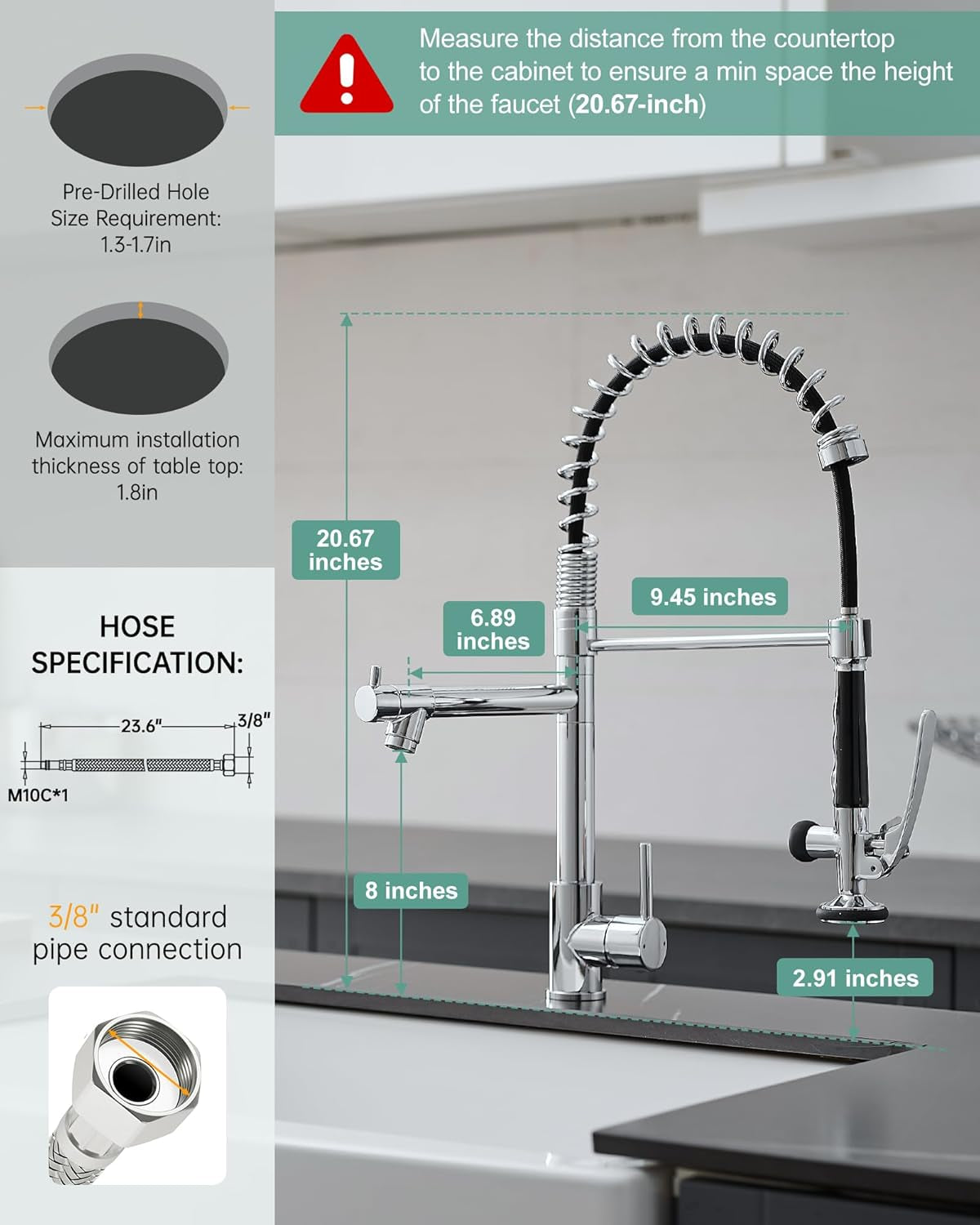 Commercial Chrome Pull-Down Kitchen Faucet with Sprayer and Single Handle