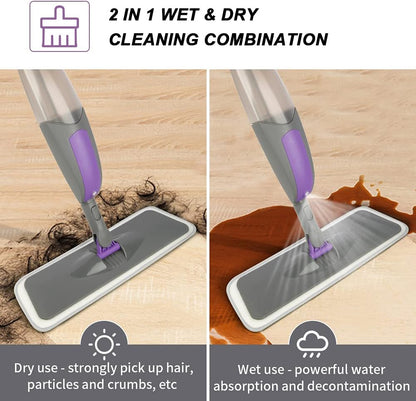 Professional Spray Mop for Floor Cleaning - Microfiber Flat Mop with 550ML Refillable Bottle and 2 Washable Pads for Wood, Laminate, Tile, and Marble Surfaces