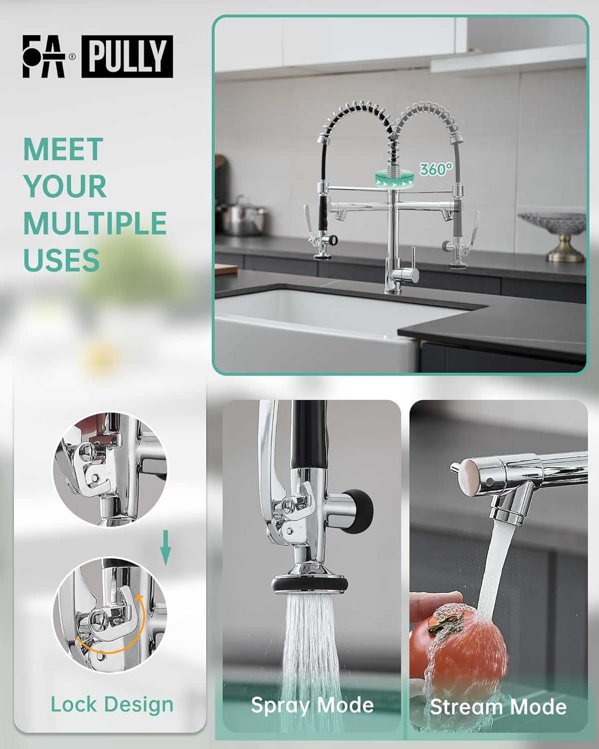 Commercial Chrome Pull-Down Kitchen Faucet with Sprayer and Single Handle