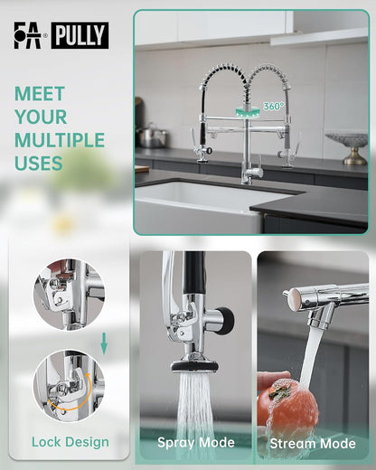 Commercial Chrome Pull-Down Kitchen Faucet with Sprayer and Single Handle