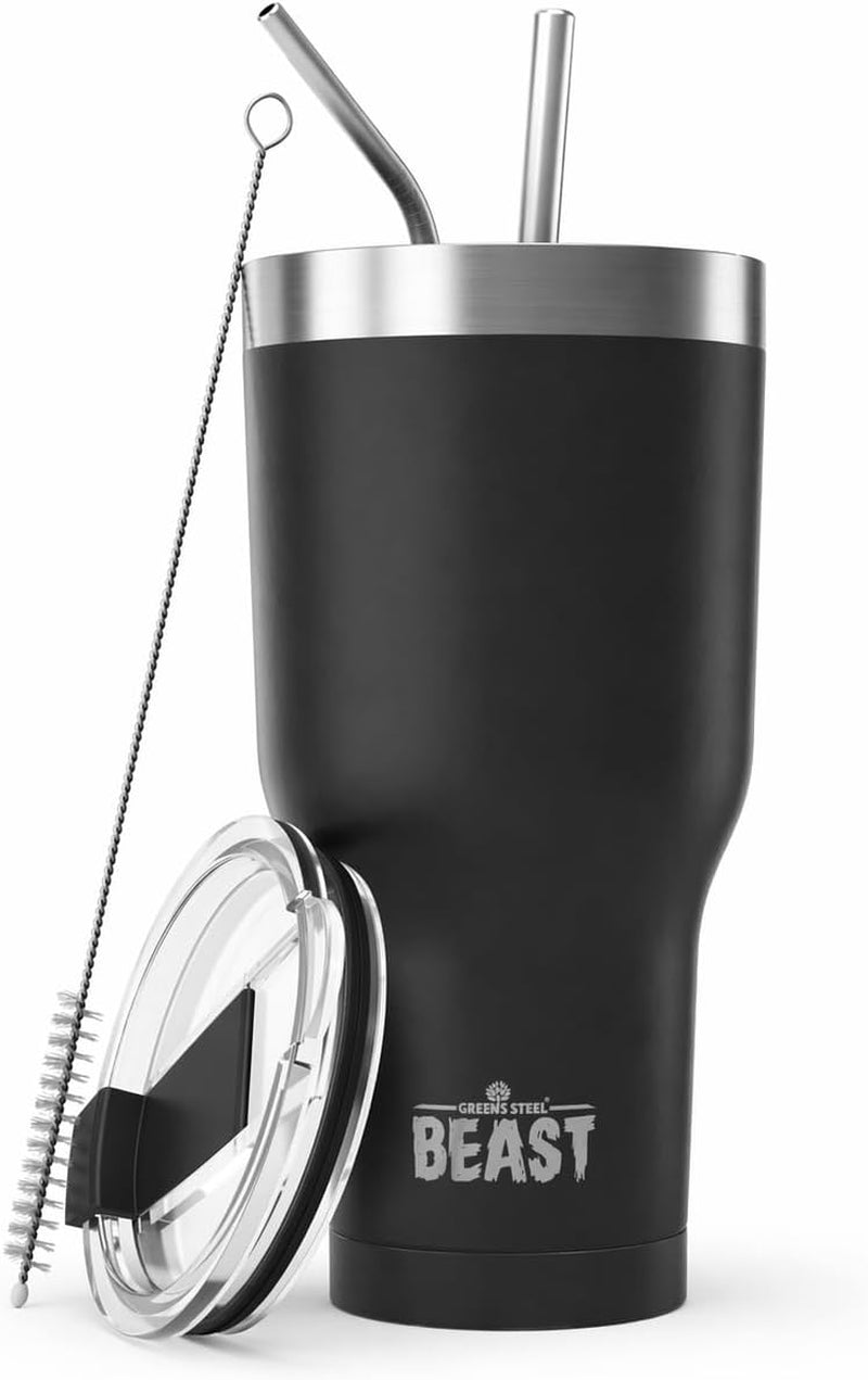 40 Oz Tumbler - Vacuum Insulated Tumbler with Straw - Leak Proof Stainless Steel Travel Mug - Double Wall Iced Coffee Cup - Reusable Water Bottle - Gifts for Mom, Women and Men (Matte Black)